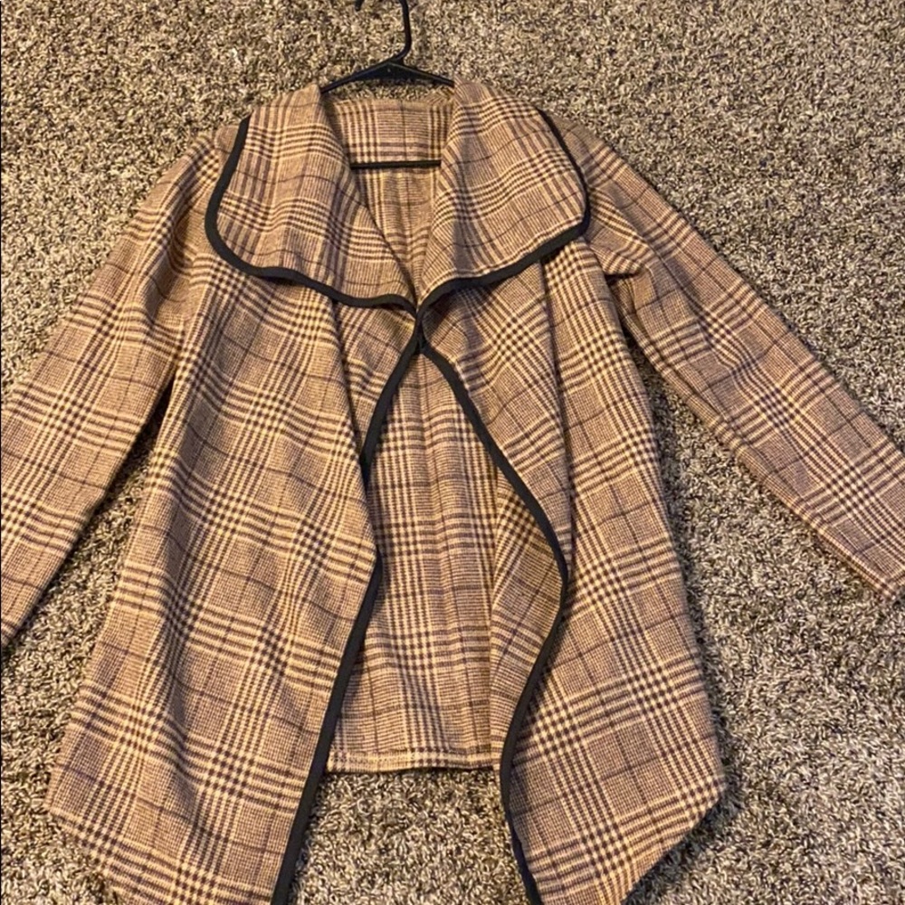 Plaid waterfall neck coat